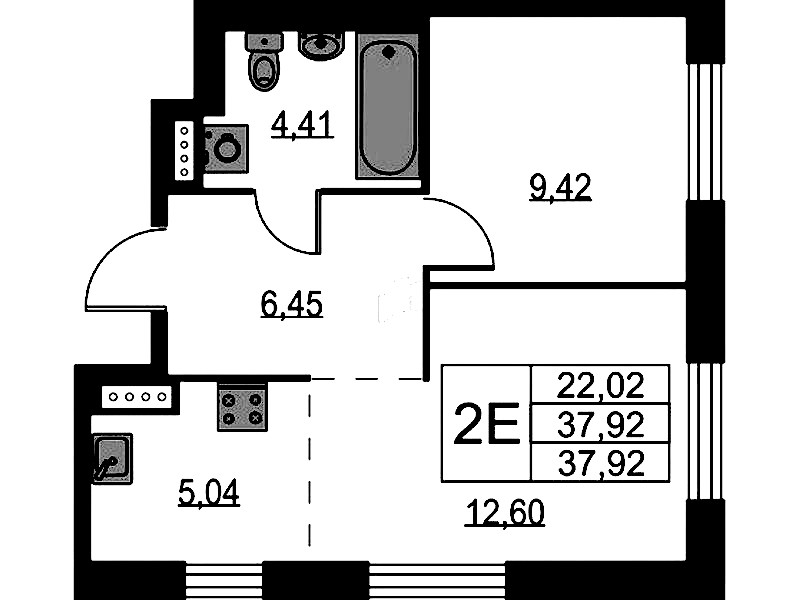 1-комнатная квартира 37.92 м², 8/9 эт., ЖК «Квартал Лаголово»
